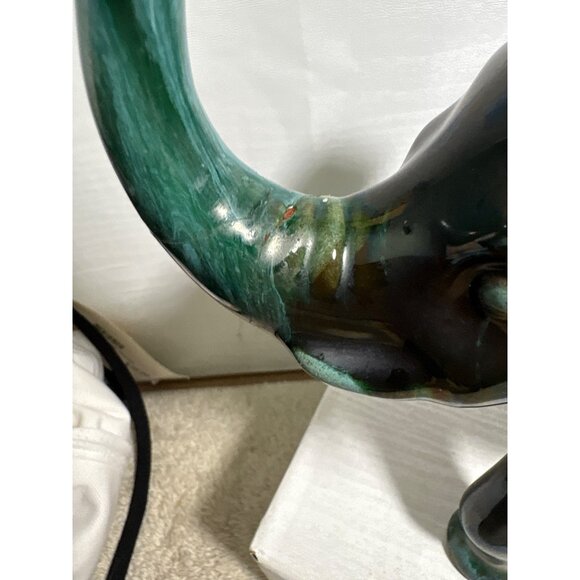 Blue Mountain Pottery Elephant Figure Green & Black Drip Glaze 8" Canada READ - Picture 5 of 10